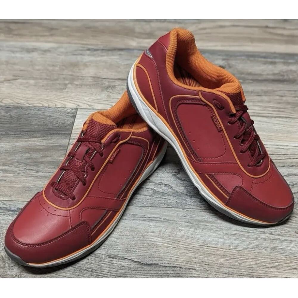 Vionic Zen Walking Shoes Red Orange Leather Sneakers Womens Size 9 Wide